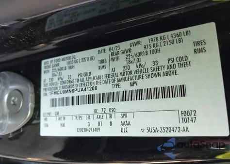 2023 Ford Escape St-Line from USA, damaged, VIN 1FMCU0MN6PUA41206